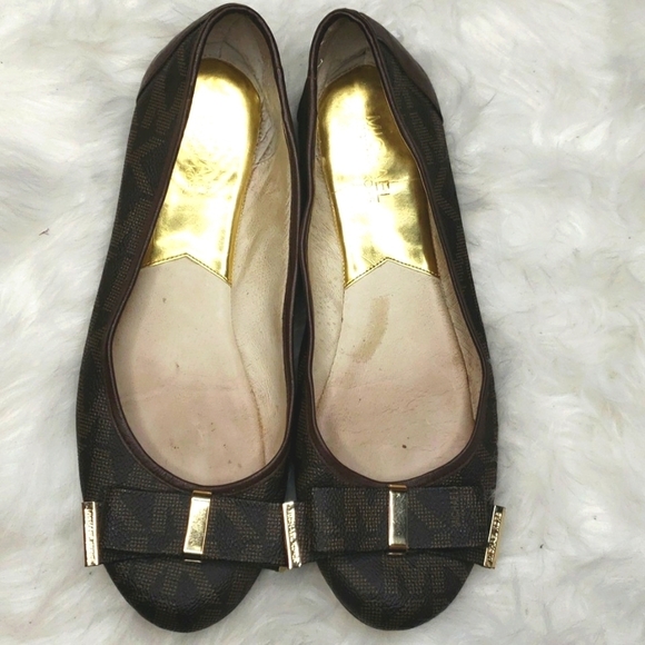 Michael Kors Brown Monogram Logo Bow Flats Size 10 - Picture 2 of 11